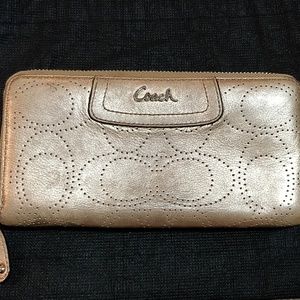* Coach Perforated Gold Metallic Wallet